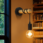 Homefire Wandlampe Holz Wandleuchte Vintage Innen - Schwarz Retro E27 in Industrial Rustikal Design Wandstrahler Landhaus für Schlafzimmer Bett Wohnzimmer Café Restaurants Dekorative Beleuchtung - Homefire