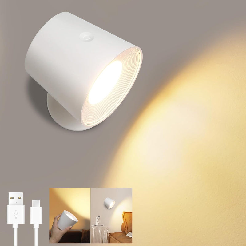 Homefire Wandlampe LED Wandleuchte Innen: Wandlampe mit akku ohne Stromanschluss mit Touch Dimmbar 360° drehbar Leselampe Weiße Kabellose Wandlicht ohne bohren für Schlafzimmer Flur [Energieklasse G] - Homefire