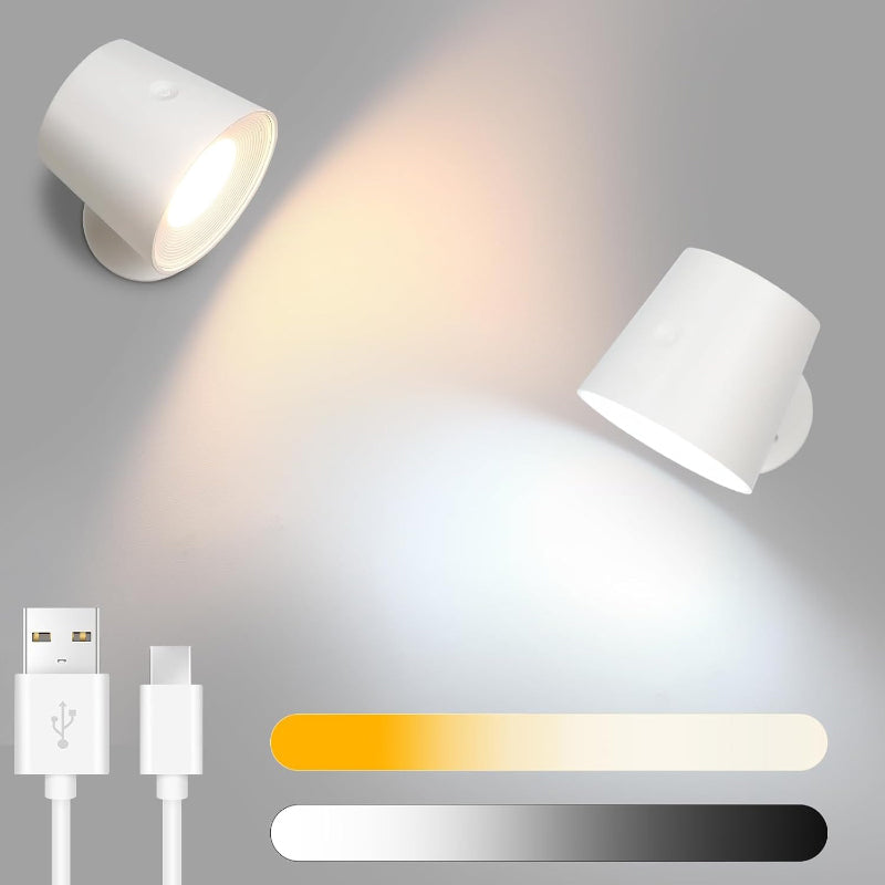Homefire Wandlampe LED Wandleuchte Innen: Wandlampe mit akku ohne Stromanschluss mit Touch Dimmbar 360° drehbar Leselampe Weiße Kabellose Wandlicht ohne bohren für Schlafzimmer Flur [Energieklasse G] - Homefire