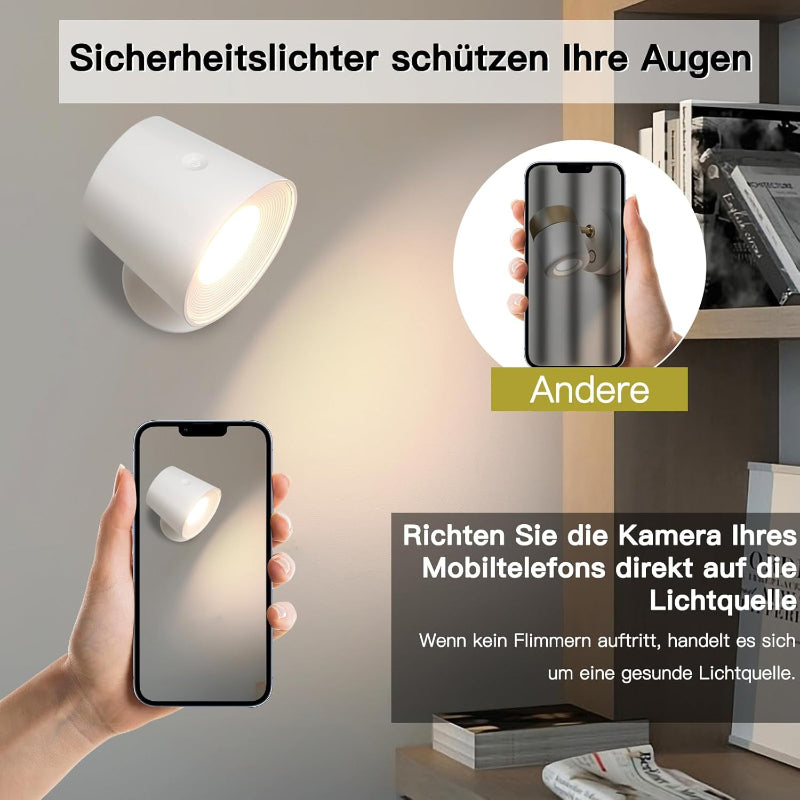 Homefire Wandlampe LED Wandleuchte Innen: Wandlampe mit akku ohne Stromanschluss mit Touch Dimmbar 360° drehbar Leselampe Weiße Kabellose Wandlicht ohne bohren für Schlafzimmer Flur [Energieklasse G] - Homefire