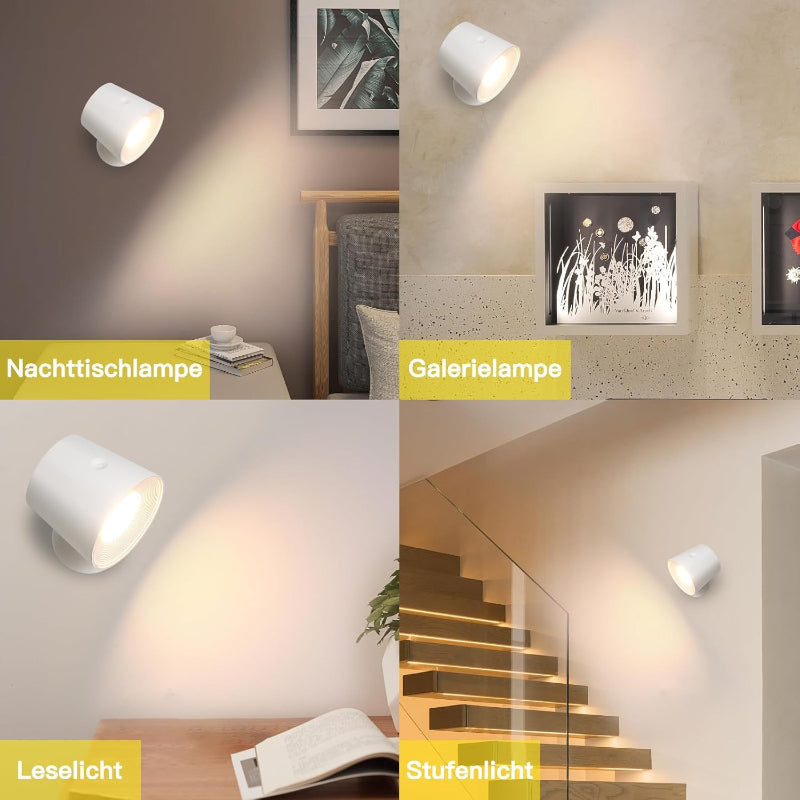 Homefire Wandlampe LED Wandleuchte Innen: Wandlampe mit akku ohne Stromanschluss mit Touch Dimmbar 360° drehbar Leselampe Weiße Kabellose Wandlicht ohne bohren für Schlafzimmer Flur [Energieklasse G] - Homefire
