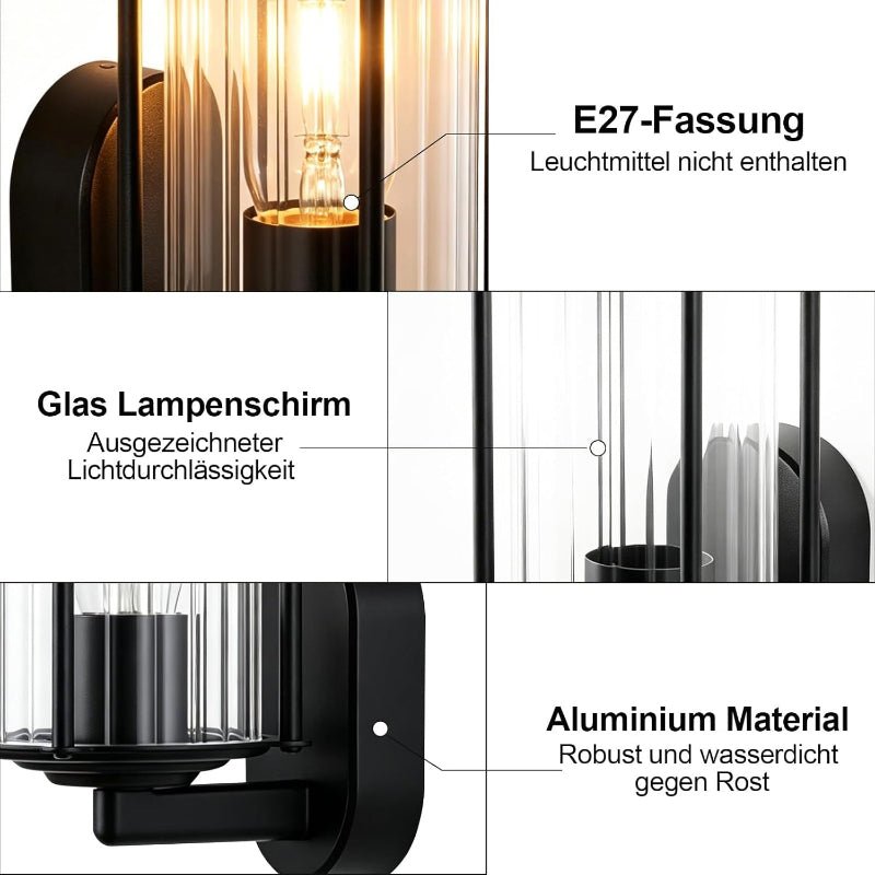 Homefire Wandleuchte Aussen Wandlampe Schwarz - Außenwandleuchte E27 IP65 Außenleuchte Aussenlampe Wand Außenbeleuchtung Innen für Hauswand Garten Terrasse Balkon MAX.40W ohne Leuchtmittel - Homefire