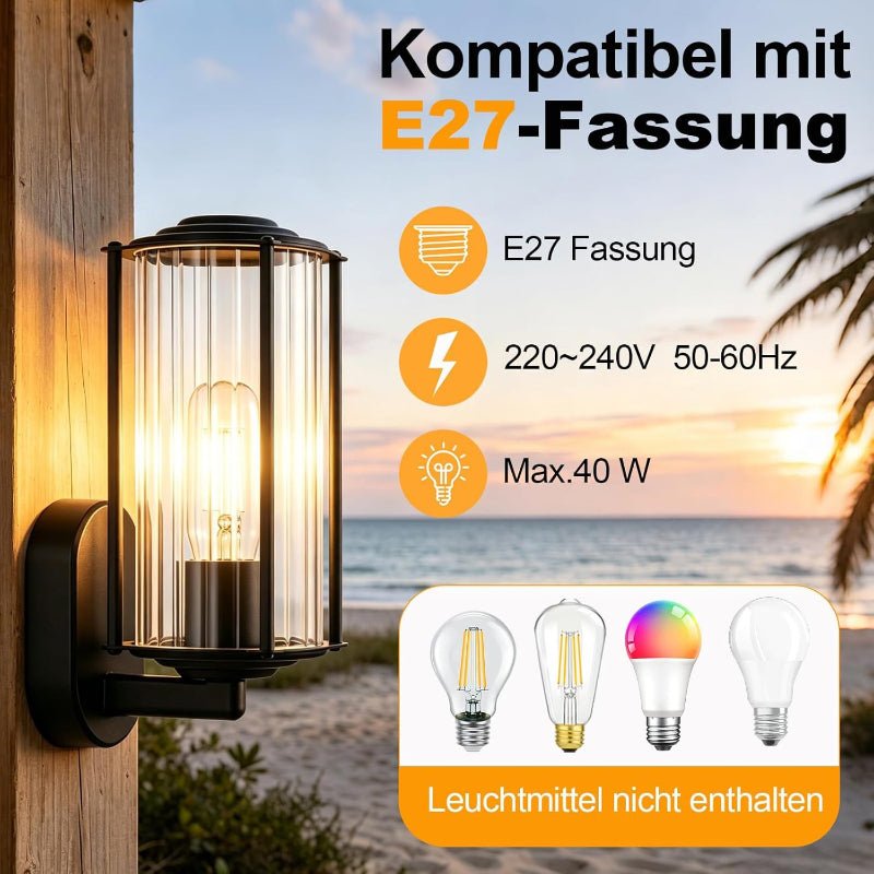 Homefire Wandleuchte Aussen Wandlampe Schwarz - Außenwandleuchte E27 IP65 Außenleuchte Aussenlampe Wand Außenbeleuchtung Innen für Hauswand Garten Terrasse Balkon MAX.40W ohne Leuchtmittel - Homefire