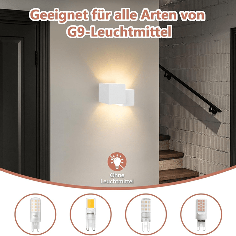 Homefire Wandleuchte Innen Wandlampe G9-2er Modern Design Up Down Flur Wandlampen Treppenhaus Leuchten Weiß Gipsleuchte Wandbeleuchtung für Schlafzimmer Kinderzimmer - Ohne Leuchtmittel - Homefire