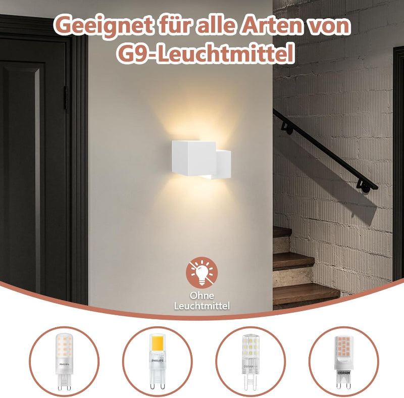 Homefire Wandleuchte Innen Wandlampe G9 - Modern Design Up Down Flur Wandlampen Treppenhaus Leuchten Weiß Gipsleuchte Wandbeleuchtung für Schlafzimmer Kinderzimmer - Ohne Leuchtmittel - Homefire