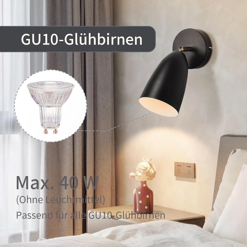 Homefire Wandleuchte Innen Wandlampe Schwarz - Vintage Wandbeleuchtung Schlafzimmer Wandstrahler GU10 Flurlampe Küche Schwenkbar Wandlicht Retro für Wohnzimmer Kinderzimmer - Ohne Leuchtmittel - Homefire