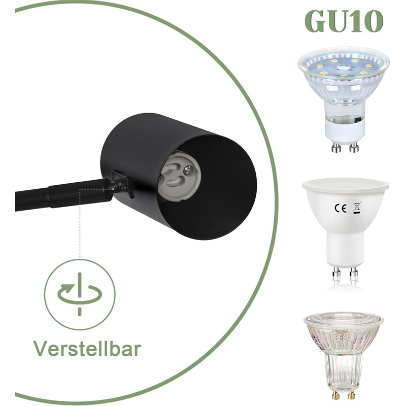 Homefire Wandleuchte Innen Wandlampe Schwarz - Wandbeleuchtung Vintage Wandstrahler Schlafzimmer Wandlicht Schwenkbar Metall Treppenhaus Retro Mit 6 GU10-Leuchtmitteln für Küche Wohnzimmer Flur - Homefire