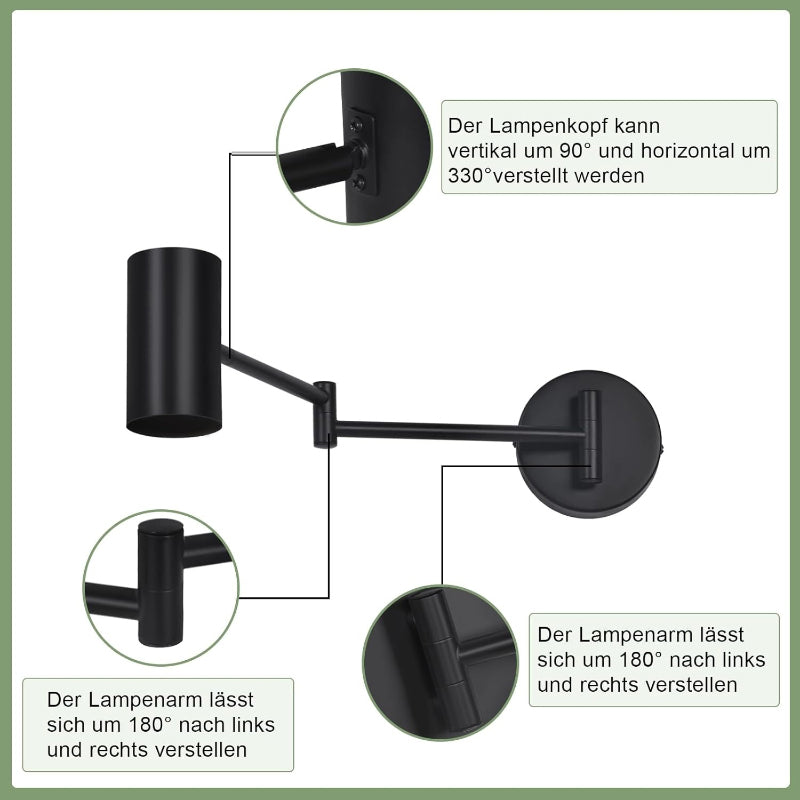 Homefire Wandleuchte Innen Wandlampe Schwarz - Wandbeleuchtung Vintage Wandstrahler Schlafzimmer Wandlicht Schwenkbar Metall Treppenhaus Retro Mit 6 GU10-Leuchtmitteln für Küche Wohnzimmer Flur - Homefire