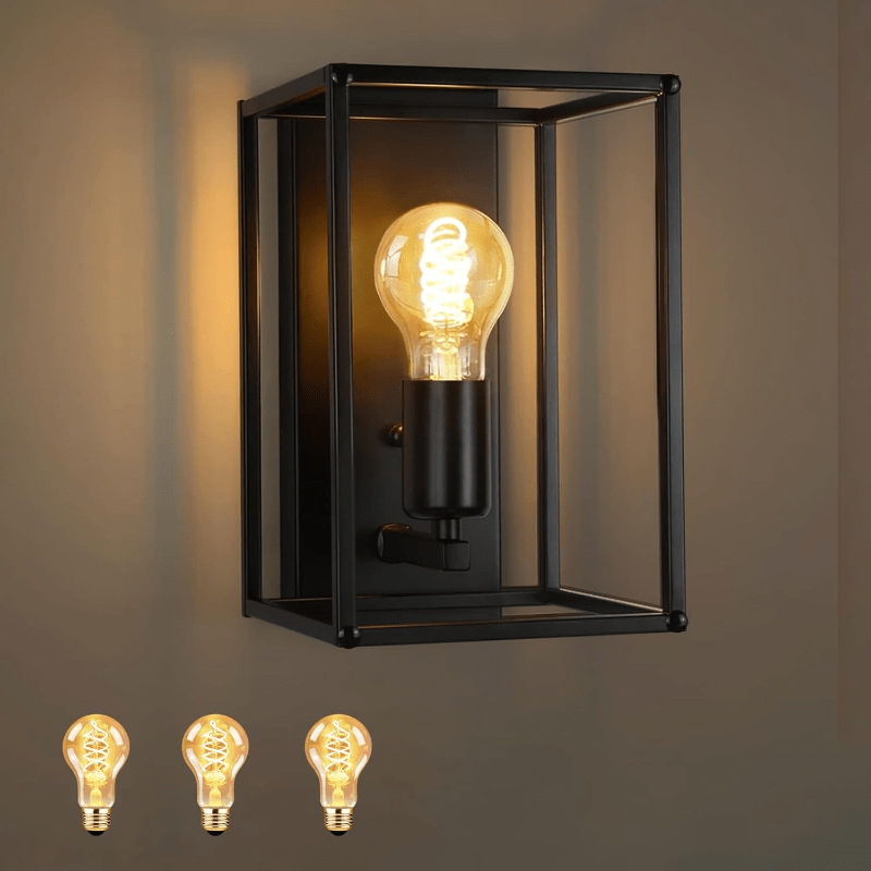 Homefire Wandleuchte Innen Wandlampe Vintage - Wandbeleuchtung Schwarz Retro Beleuchtung Flurlampe E27 Metall Industrial Style für Schlafzimmer Küche Wohnzimmer Treppenhaus - Ohne Leuchtmittel - Homefire
