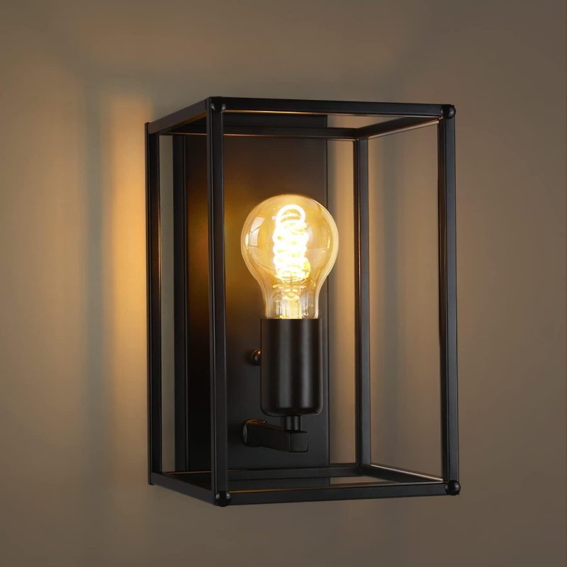 Homefire Wandleuchte Innen Wandlampe Vintage - Wandbeleuchtung Schwarz Retro Beleuchtung Flurlampe E27 Metall Industrial Style für Schlafzimmer Küche Wohnzimmer Treppenhaus - Ohne Leuchtmittel - Homefire