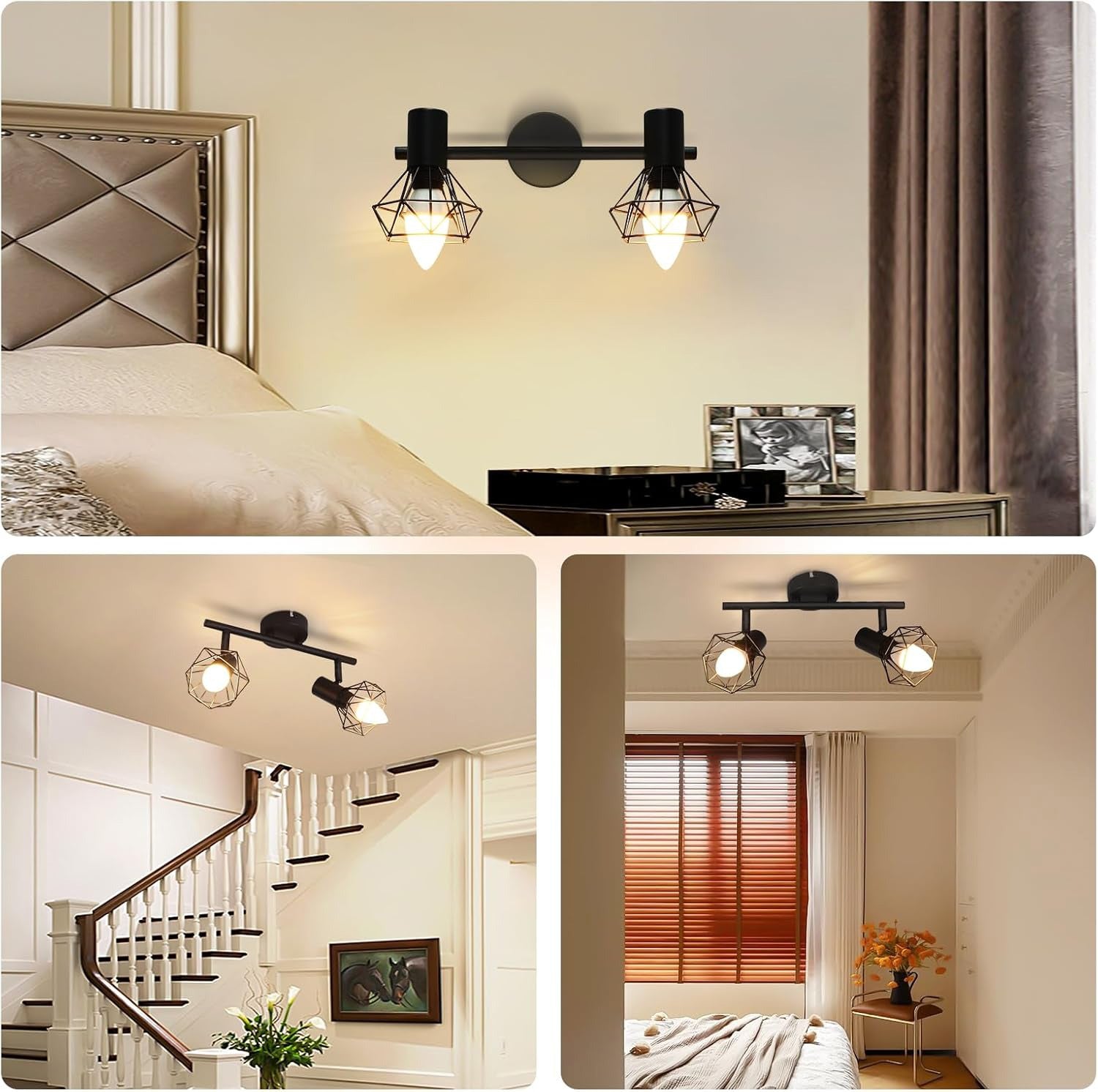 Homefire Deckenstrahler 2 Flammig Vintage Denckenspots - Schwarz Denckenlampe E14 Verstellbare 350°Industrial Retro Deckenleuchte für Flur Wohnzimmer Schlafzimmer Küche Esszimmer