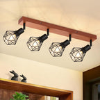 Homefire Schwarz 4 Flammig E14 Denckenspots - Holz Vintage Metall Deckenlampe Schwenkbar 350°