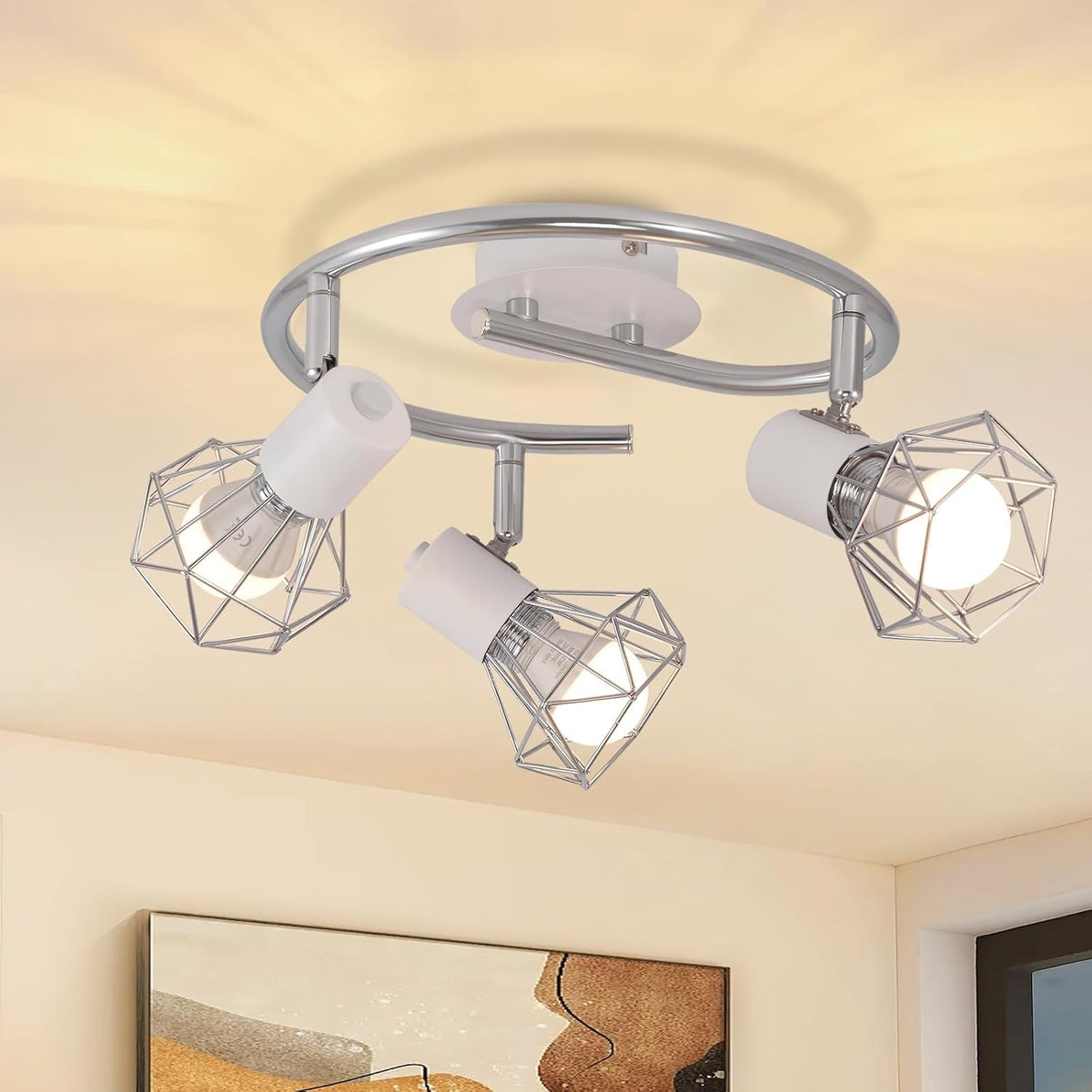 Homefire Deckenstrahler 3 Flammig Rund Deckenspots - Deckenleuchte E14 Schwarz Retro Schwenkbar Industrial Küchenlampe Metall für Schlafzimmer Wohnzimmer Arbeitszimmer Flur Keine Leuchtmittel