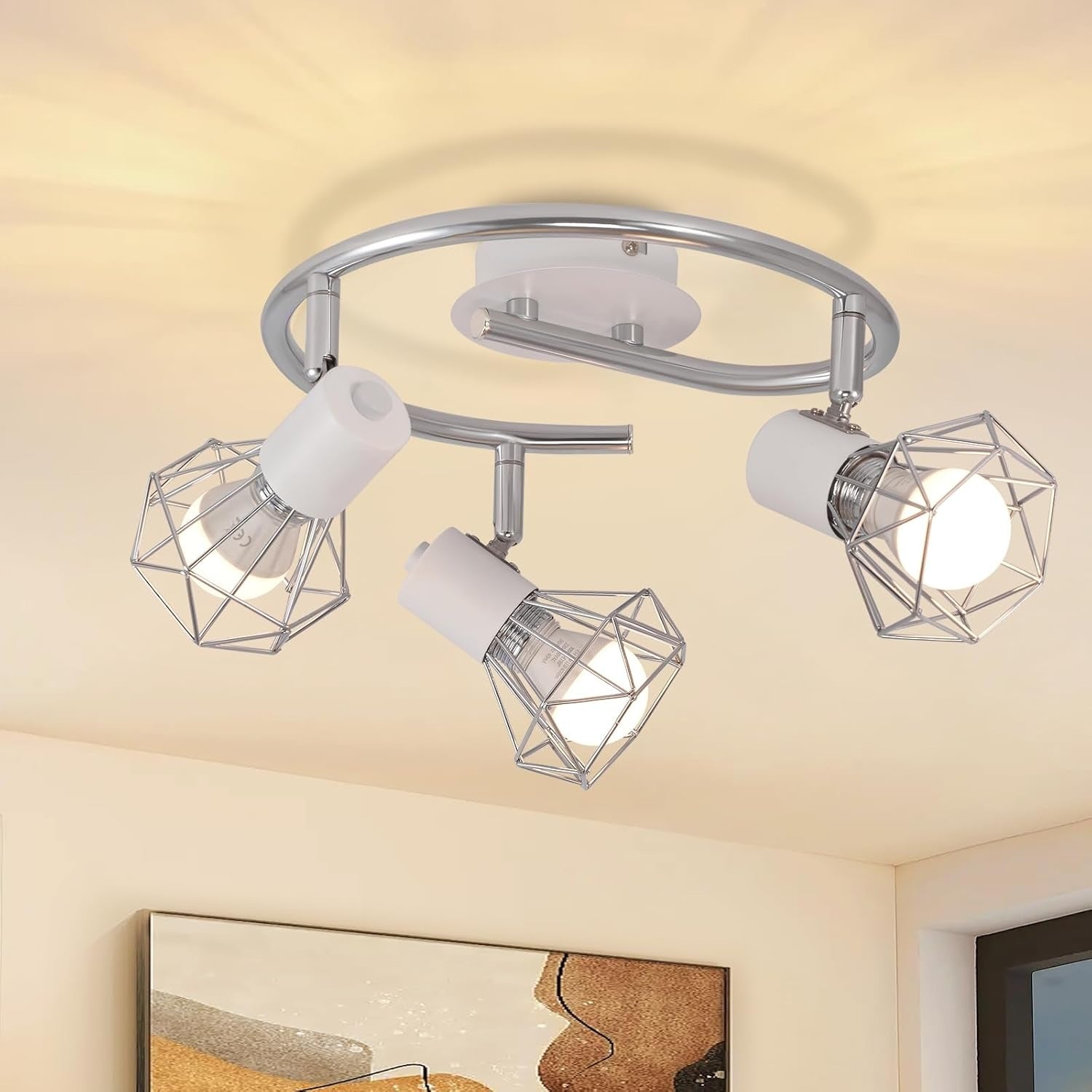 Homefire Deckenstrahler 3 Flammig Rund Deckenspots - Deckenleuchte E14 Schwarz Retro Schwenkbar Industrial Küchenlampe Metall für Schlafzimmer Wohnzimmer Arbeitszimmer Flur Keine Leuchtmittel
