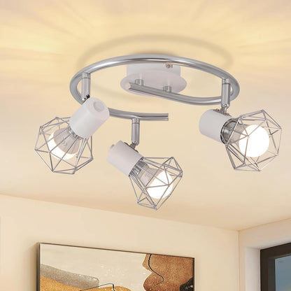 Homefire Deckenstrahler 3 Flammig Rund Deckenspots - Deckenleuchte E14 Schwarz Retro Schwenkbar Industrial Küchenlampe Metall für Schlafzimmer Wohnzimmer Arbeitszimmer Flur Keine Leuchtmittel