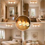 Homefire Deckenlampe 3 Flammig Deckenstrahler Holz - LED Deckenleuchte Vintage Boho Deckenspot E14 Lampe Schwenkbar 350° Spot Retro für Schlafzimmer Küche Flur MAX.25W