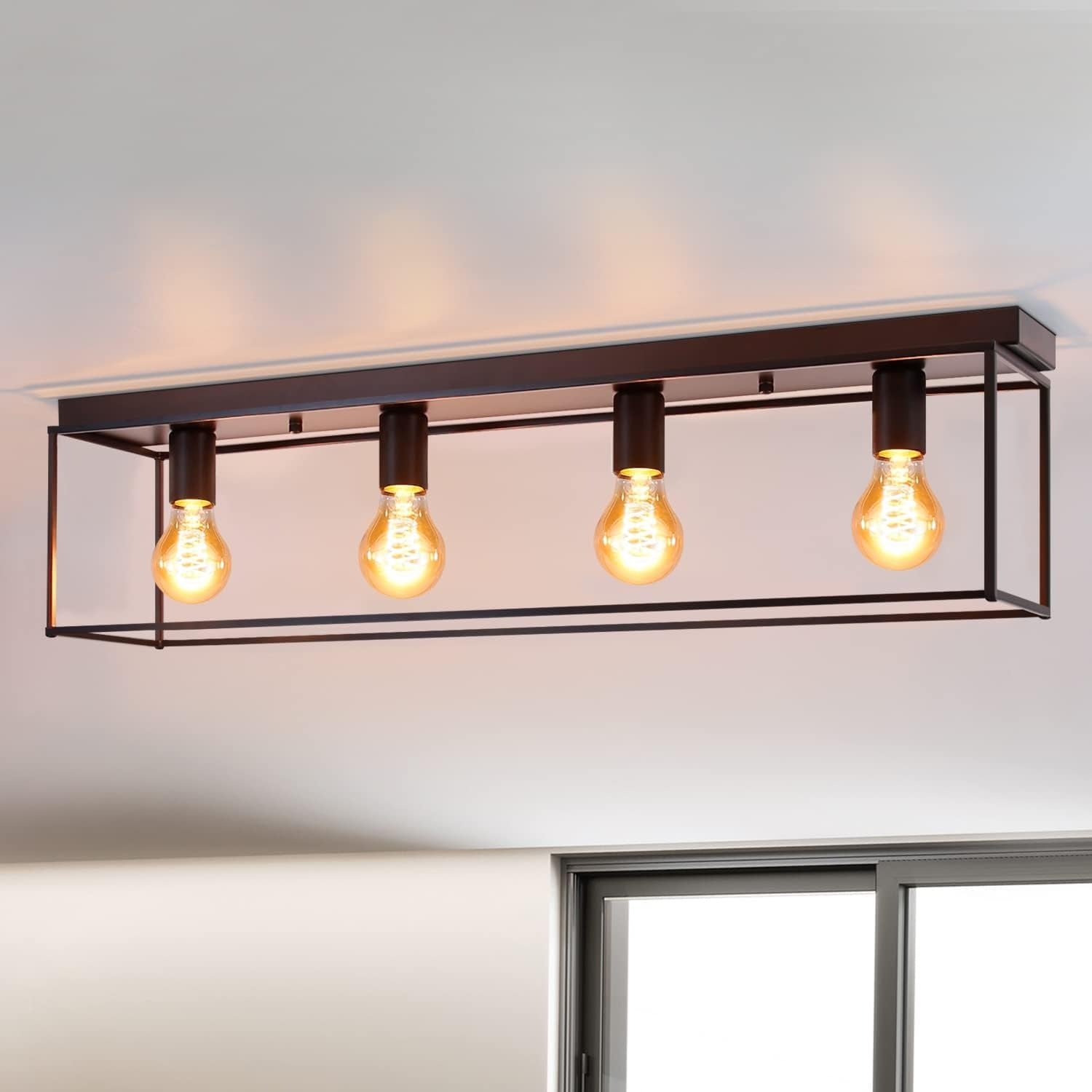 Homefire Deckenleuchte E27 Deckenlampe Vintage - Schwarz industrial Wohnzimmerlampe Retro Lampe aus Metall mit 4 Flammig Deckenbeleuchtung für Schlafzimmer Küche Flur - Ohne Leuchtmittel