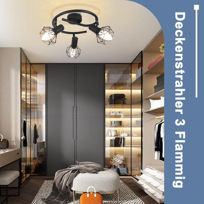 Homefire Deckenstrahler 3 Flammig Rund Deckenspots - Deckenleuchte E14 Schwarz Retro Schwenkbar Industrial Küchenlampe Metall für Schlafzimmer Wohnzimmer Arbeitszimmer Flur Keine Leuchtmittel