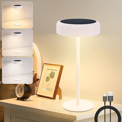 LED Tischlampe Kabellos Tischleuchte Akku - Solar Tischlampe Touch Dimmbar 3000-5000K mit USB-C Aufladba 3600mAH Weiß Tischlampen IP44 Wasserdicht für Innen und Aussen