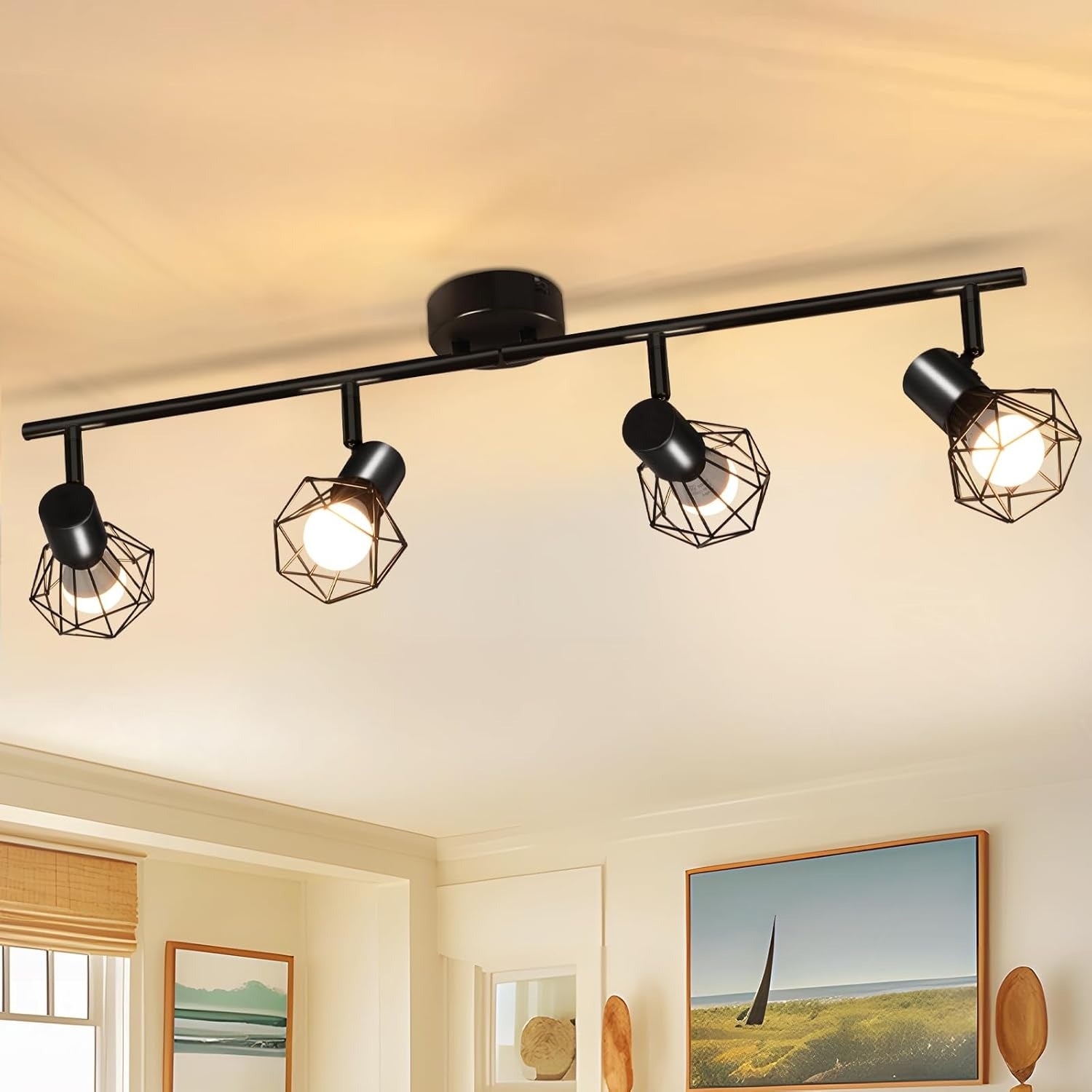 Homeifre Deckenstrahler 4 Flammig Deckenlampe Schwarz - Deckenspots Vintage Retro E14 Industrie Schwenkbar 350°Deckenleuchte Matt Metall Innen für Wohnzimmer Jugendzimmer Schlafzimmer Küche