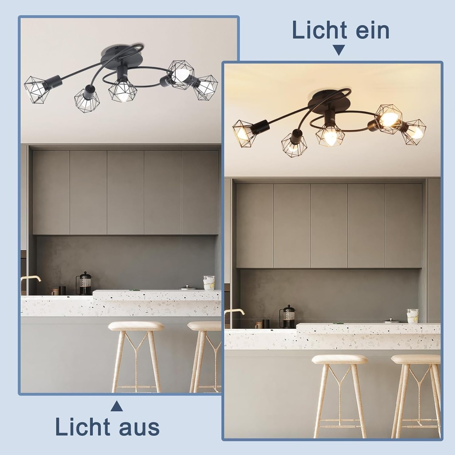 Homefire LED Deckenleuchte E14 Deckenlampe Schwarz - Deckenstrahler 5 Flammig Industrial Deckenspots Vintage Retro Spotlight Wohnzimmer Küche Ohne Leuchtmittel