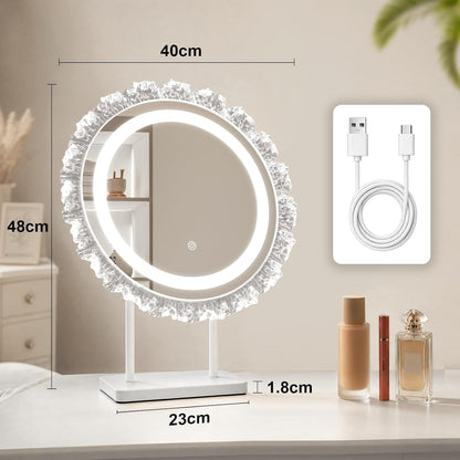 Rund Schminkspiegel mit Beleuchtung Hollywood Spiegel,40×48CM LED Schminktisch Kosmetikspiegel Mit Licht,Make Up Vanity Mirror with Light Klein Runder Schminktischspiegel Tischspiegel