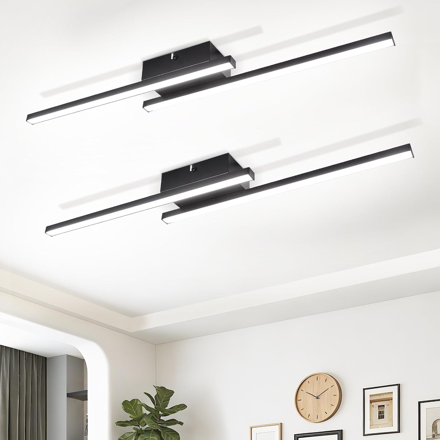 Homefire LED Deckenlampe Schwarz Flurlampe - 2ER Deckenleuchte Küche 6500K Modern 12W Schlafzimmerlampe Decke Lampe 61.5cm für Wohnzimmer Esszimmer Kinderzimmer Büro