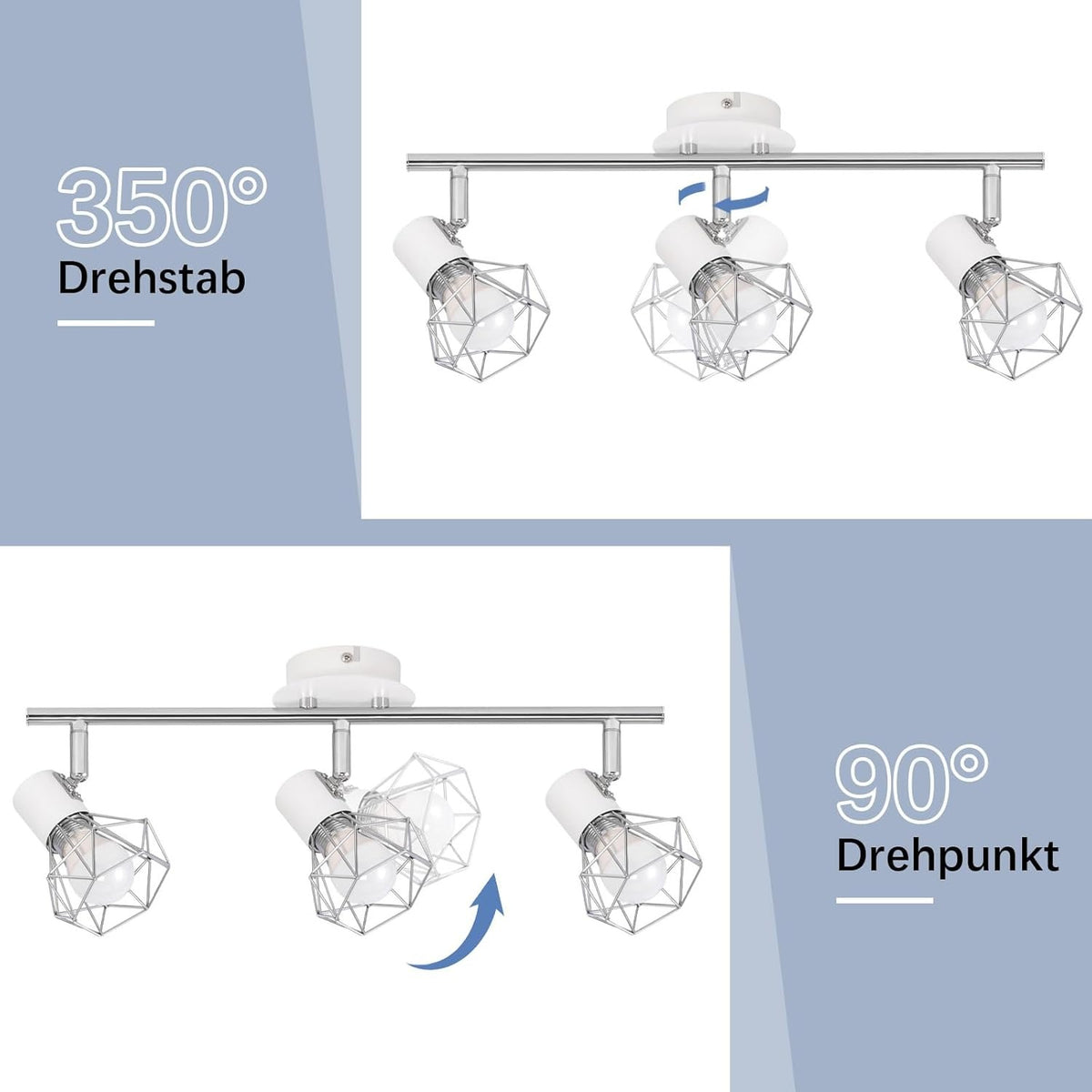 Homefire Deckenstrahler 3 Flammig Deckenspots Schwarz - Deckenleuchte E14 Retro Schwenkbar 350°Deckenlampe Industrial Metall
