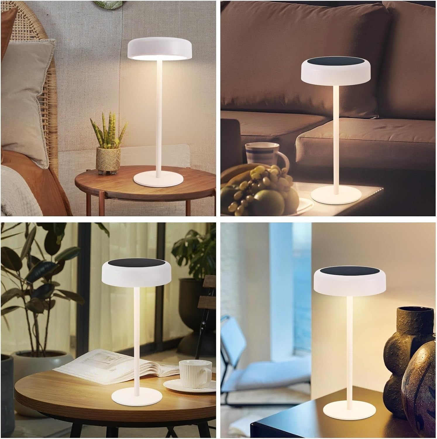 LED Tischlampe Kabellos Tischleuchte Akku - Solar Tischlampe Touch Dimmbar 3000-5000K mit USB-C Aufladba 3600mAH Weiß Tischlampen IP44 Wasserdicht für Innen und Aussen
