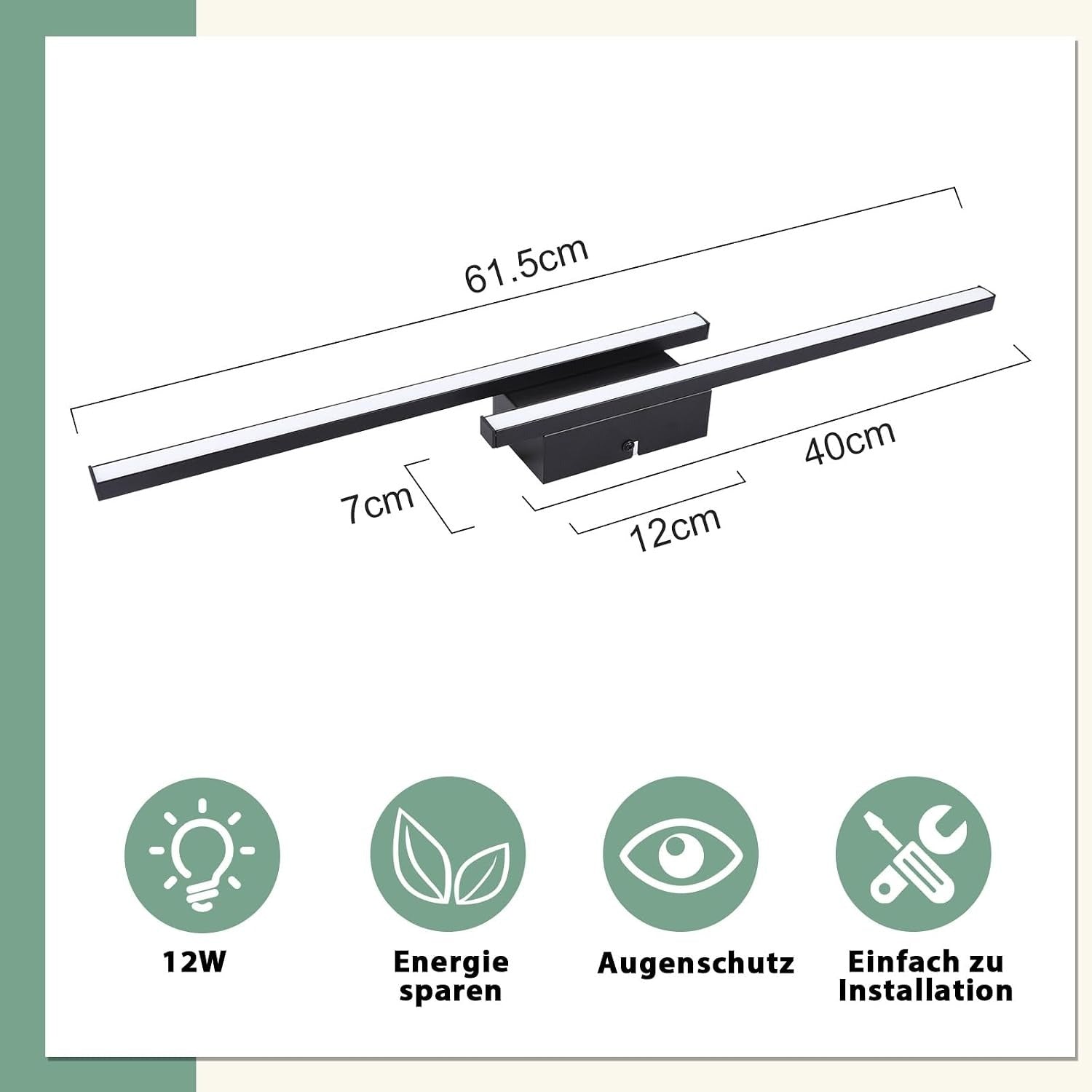 Homefire LED Deckenlampe Schwarz Flurlampe - 2ER Deckenleuchte Küche 6500K Modern 12W Schlafzimmerlampe Decke Lampe 61.5cm für Wohnzimmer Esszimmer Kinderzimmer Büro