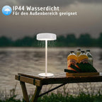 LED Tischlampe Kabellos Tischleuchte Akku - Solar Tischlampe Touch Dimmbar 3000-5000K mit USB-C Aufladba 3600mAH Weiß Tischlampen IP44 Wasserdicht für Innen und Aussen