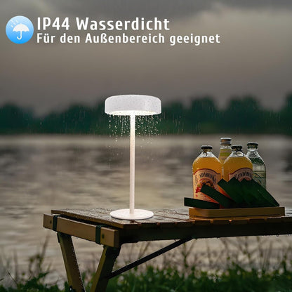 LED Tischlampe Kabellos Tischleuchte Akku - Solar Tischlampe Touch Dimmbar 3000-5000K mit USB-C Aufladba 3600mAH Weiß Tischlampen IP44 Wasserdicht für Innen und Aussen