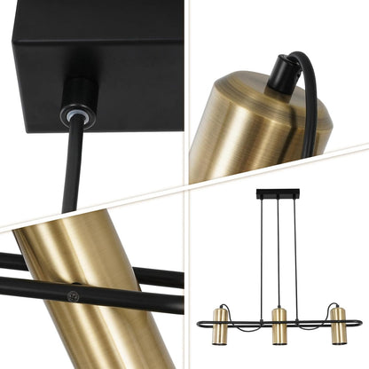 Homefire Pendelleuchte Esstisch Hängelampe Vintage - 3 Flammig Esszimmerlampe Gold Hängeleuchte Industrial GU10