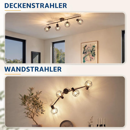 Homefire LED Deckenstrahler Schwarz, E14 Deckenlampe 4 Flammig Schwenkbar | Metall