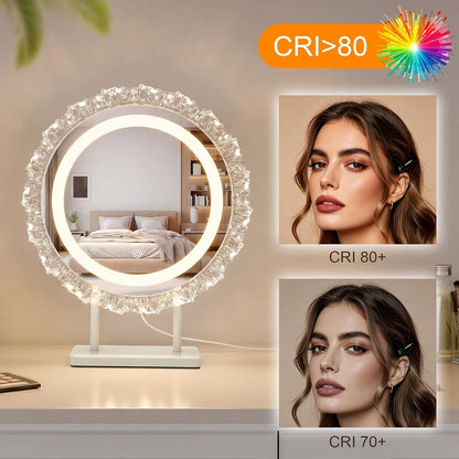 Rund Schminkspiegel mit Beleuchtung Hollywood Spiegel,40×48CM LED Schminktisch Kosmetikspiegel Mit Licht,Make Up Vanity Mirror with Light Klein Runder Schminktischspiegel Tischspiegel