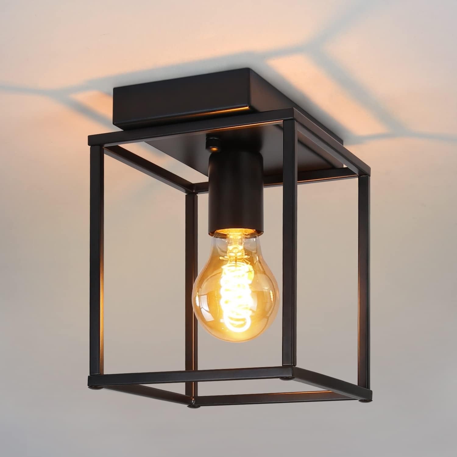 Homefire Deckenleuchte E27 Deckenlampe Retro - Schwarz industrial Küchenlampe für Schlafzimmer Wohnzimmer Vintage Lampe aus Metall Deckenbeleuchtung für Flur Küche Esszimmer - Ohne Leuchtmittel