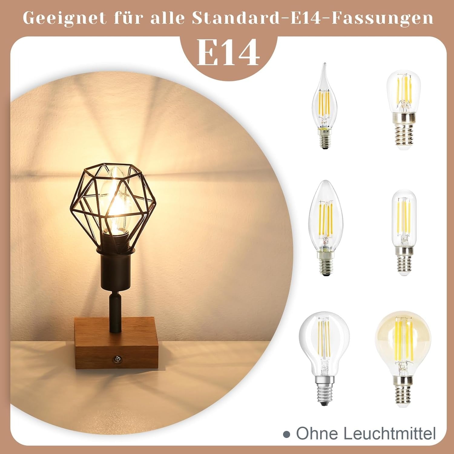 Homefire Deckenstrahler 1 Flammig Schwarz Deckenspot - Holz Deckenlampe E14 Vintage Metall Schwenkbar 350° Innen Deckenleuchte