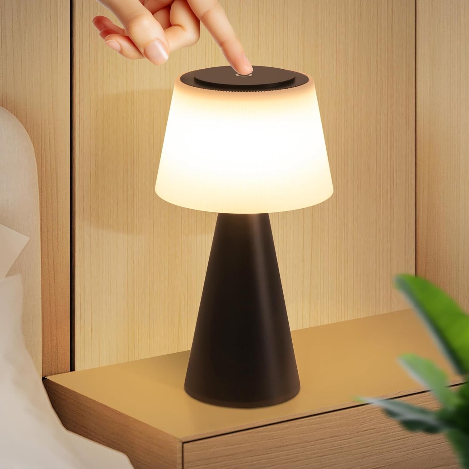 Homefire LED Tischlampe Solar Tischleuchte Akku - Kabellos Tischleuchte mit USB-C Touch Dimmbar 3000K - 5000K Schwarz Nachttischlampe 3600mAH Aufladbar für Wohnzimmer Schlafzimmer Outdoor