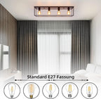 Homefire Deckenleuchte E27 Deckenlampe Vintage - Schwarz industrial Wohnzimmerlampe Retro Lampe aus Metall mit 4 Flammig Deckenbeleuchtung für Schlafzimmer Küche Flur - Ohne Leuchtmittel