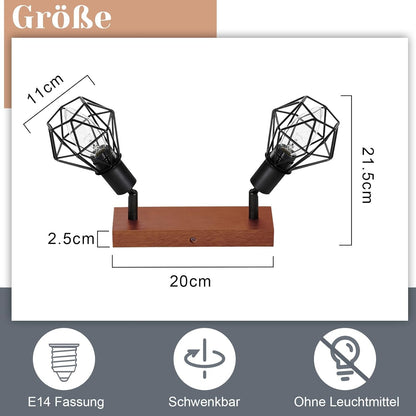 Homefire Deckenstrahler 2 Flammig Deckenlampe Vintage - Deckenleuchte Schwarz Holz Denckenspots E14 Retro Metall Schwenkbar 350°