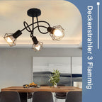Homefire LED Deckenstrahler 3 Flammig Deckenleuchte Schwarz - Deckenlampe Vintage Industrial E14 Spotlight Deckenspots Küche Wohnzimmer Ohne Leuchtmittel