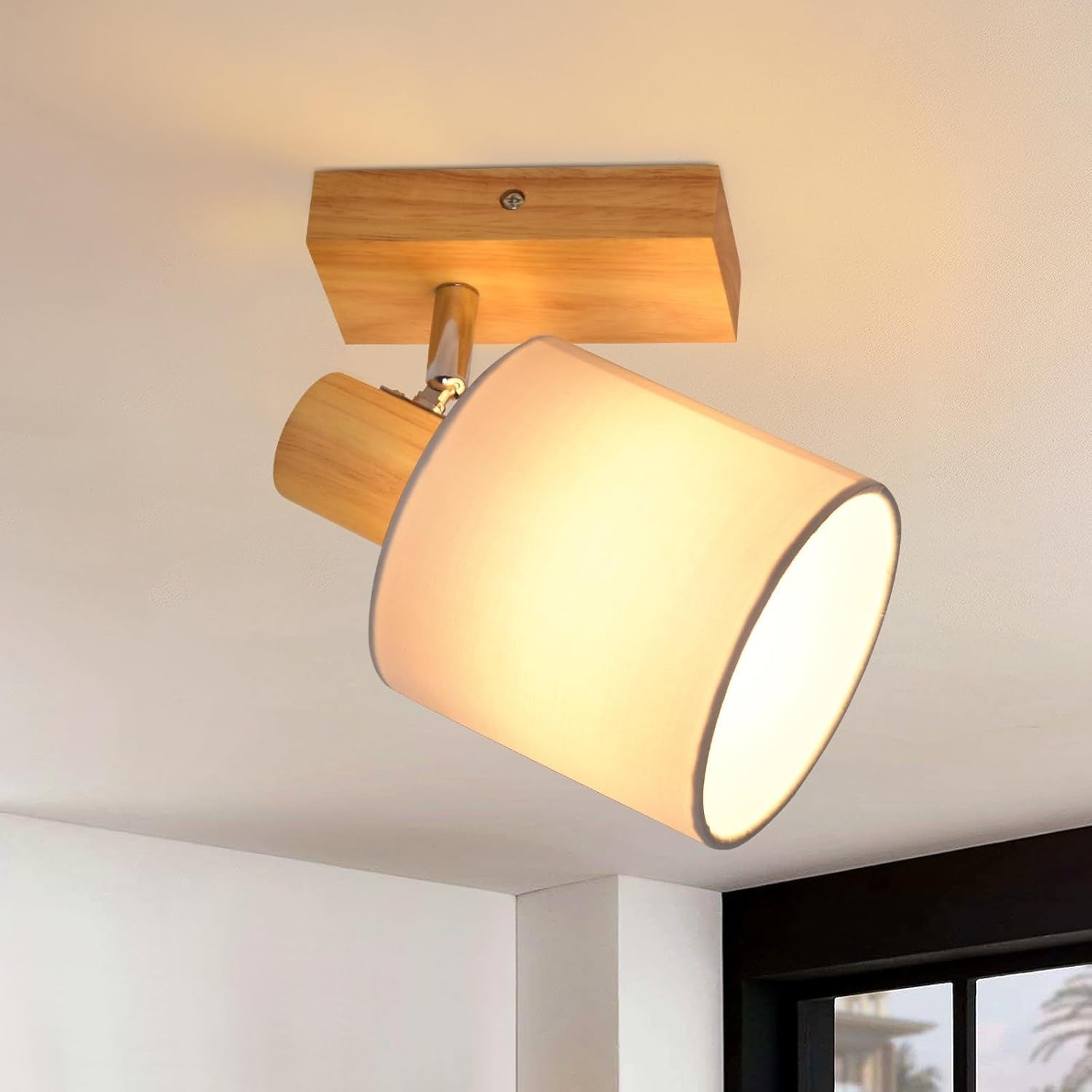 Homefire  Deckenleuchte 1 Flammig Deckenlampe Flur - Deckenstrahler Modern Holz Deckenspot Schwenkbar 350° E14 MAX.40W lampe für Wohnzimmer Schlafzimmer Küche