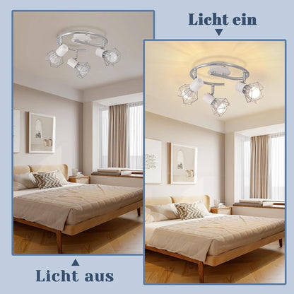 Homefire Deckenstrahler 3 Flammig Rund Deckenspots - Deckenleuchte E14 Schwarz Retro Schwenkbar Industrial Küchenlampe Metall für Schlafzimmer Wohnzimmer Arbeitszimmer Flur Keine Leuchtmittel