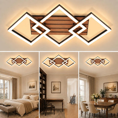 Homefire LED Deckenleuchte Wohnzimmer Deckenlampe - Wohnzimmerlampe 58CM Schwarz Modern Design Schlafzimmerlampe 3000K Eckig Schlafzimmer in Holzoptik Küchenlampe für Esszimmer Arbeitszimmer Küchen