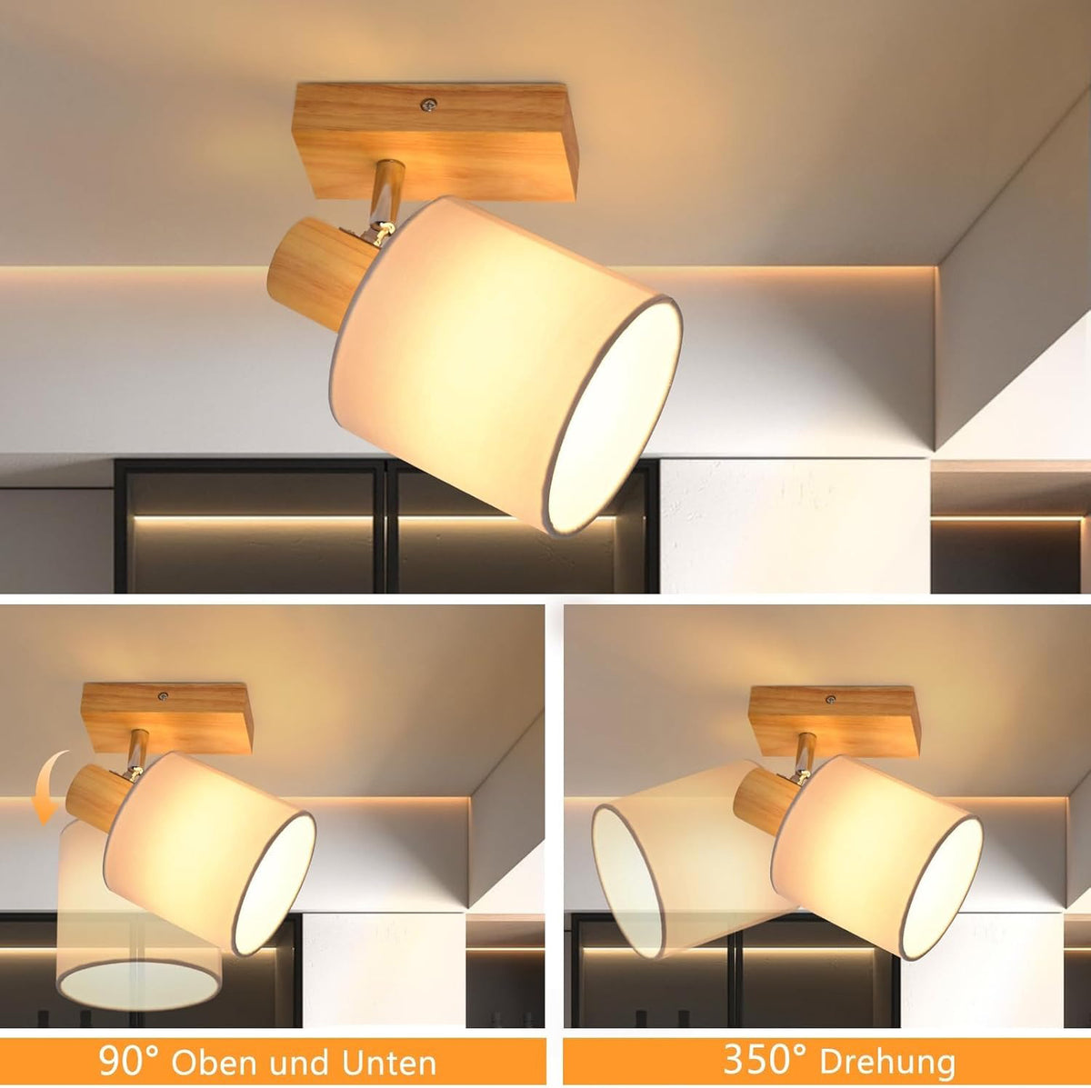 Homefire  Deckenleuchte 1 Flammig Deckenlampe Flur - Deckenstrahler Modern Holz Deckenspot Schwenkbar 350° E14 MAX.40W lampe für Wohnzimmer Schlafzimmer Küche