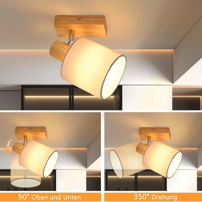 Homefire  Deckenleuchte 1 Flammig Deckenlampe Flur - Deckenstrahler Modern Holz Deckenspot Schwenkbar 350° E14 MAX.40W lampe für Wohnzimmer Schlafzimmer Küche