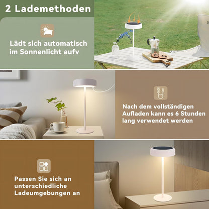 LED Tischlampe Kabellos Tischleuchte Akku - Solar Tischlampe Touch Dimmbar 3000-5000K mit USB-C Aufladba 3600mAH Weiß Tischlampen IP44 Wasserdicht für Innen und Aussen
