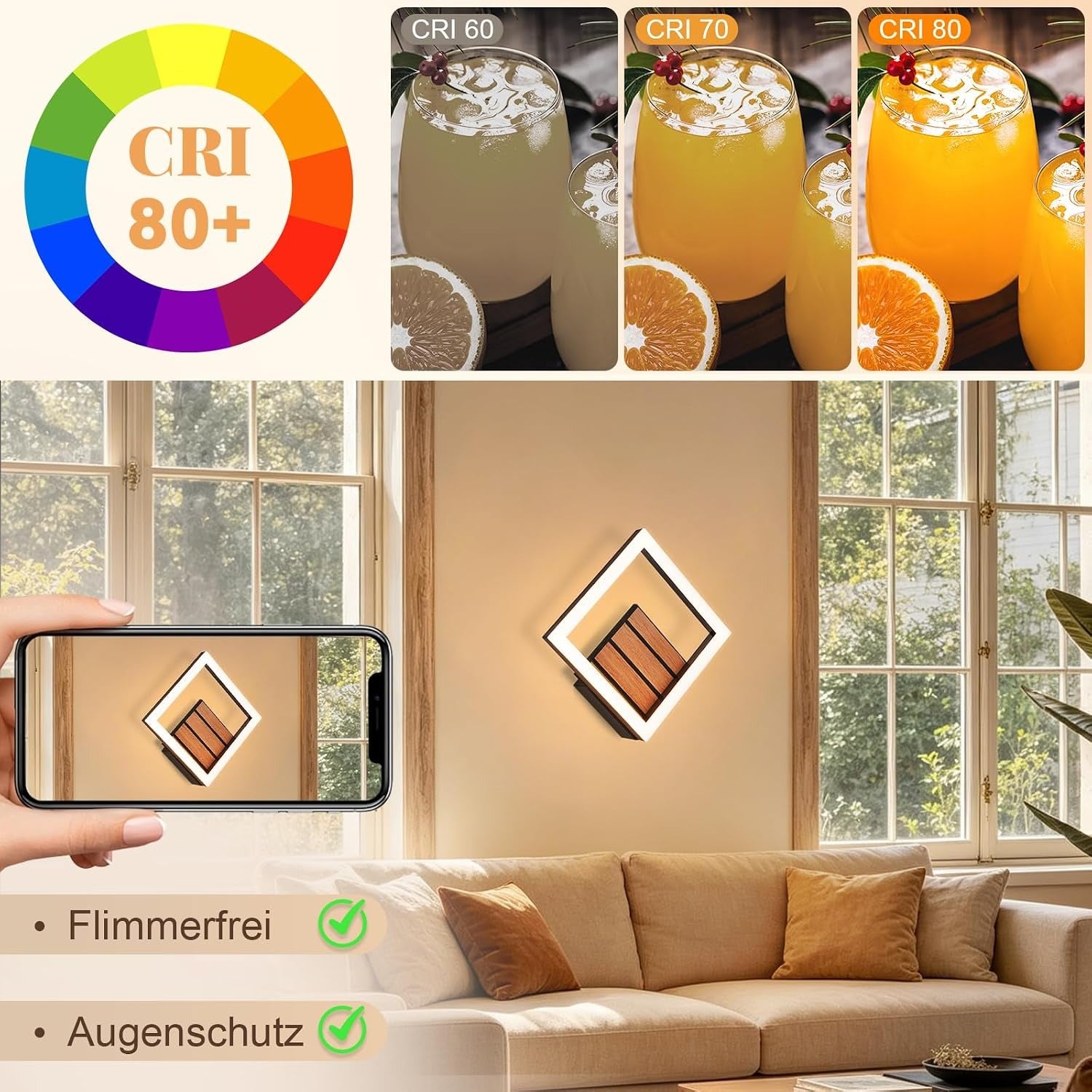Homefire LED Wandleuchte Innen 17CM Wandlampe in Holzoptik Modern Flurlampe | 3000K Warmweiß Schlafzimmer Wandbeleuchtung 7W Indirekt Klein Küchenlampe für Wohnzimmer Hotel
