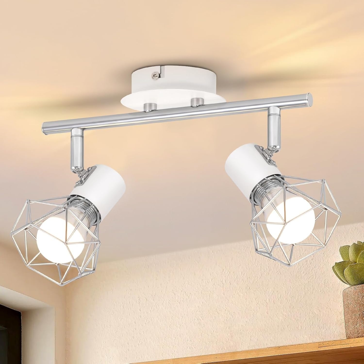 Homefire Deckenstrahler 2 Flammig Vintage Denckenspots - Schwarz Denckenlampe E14 Verstellbare 350°Industrial Retro Deckenleuchte für Flur Wohnzimmer Schlafzimmer Küche Esszimmer
