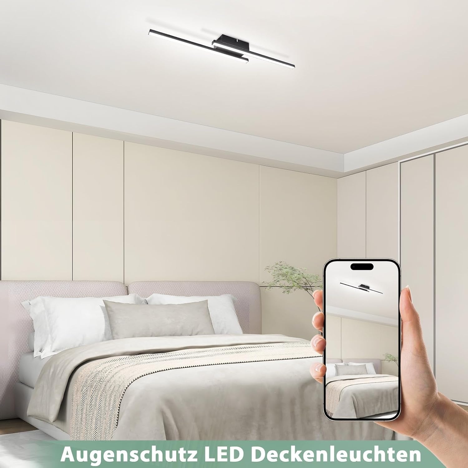 Homefire LED Deckenlampe Schwarz Flurlampe - 2ER Deckenleuchte Küche 6500K Modern 12W Schlafzimmerlampe Decke Lampe 61.5cm für Wohnzimmer Esszimmer Kinderzimmer Büro
